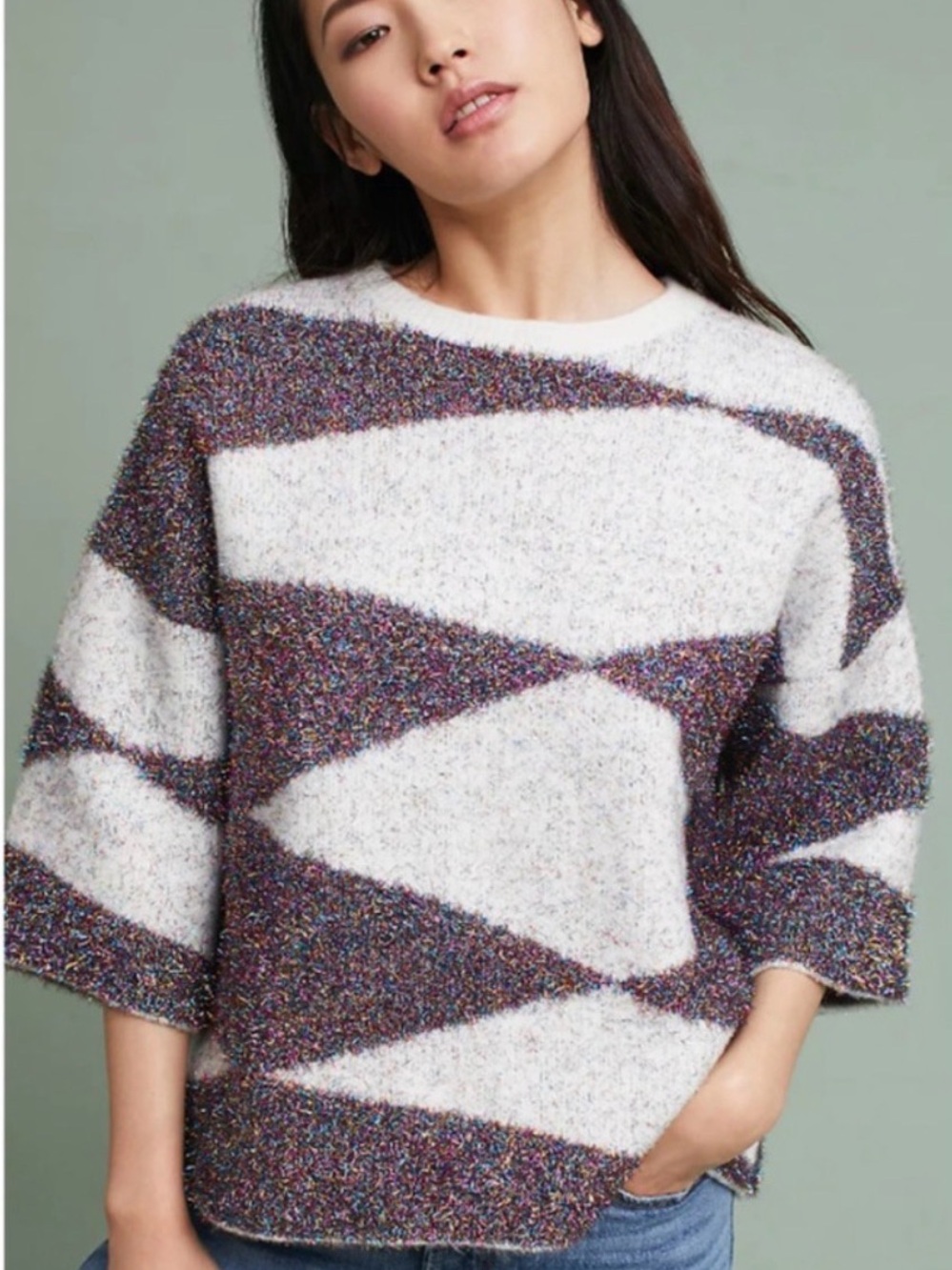 Anthro moth geo sparkly sweater small